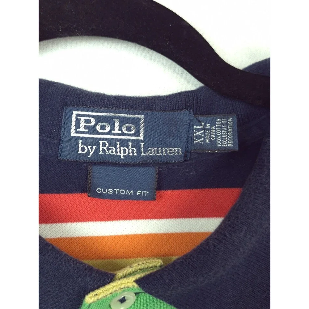Ralph Lauren Polo Shirt XXL Vintage Colorful Striped Short Sleeve Preppy Golf